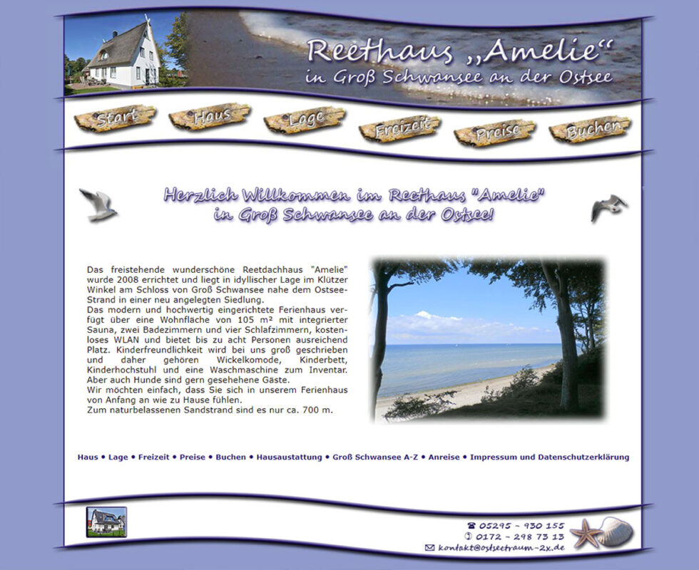 Webseite des Reethauses Amelie in Groß Schwansee an der Ostsee
