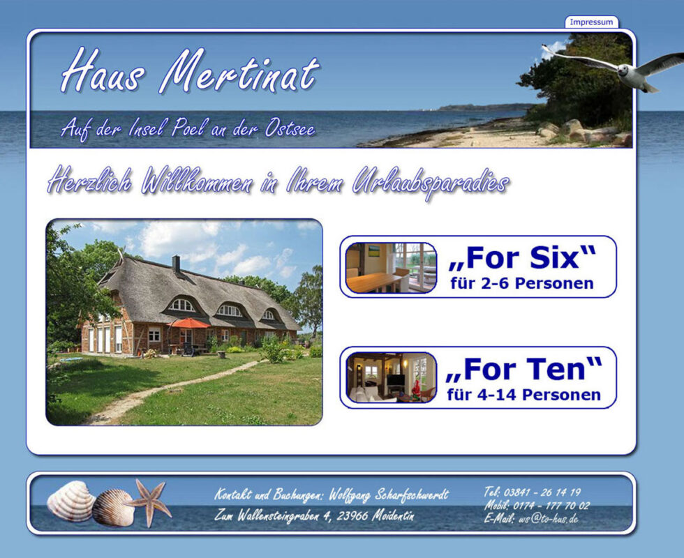 Webseite des Ferienhauses Mertinat auf der Inselo Poel